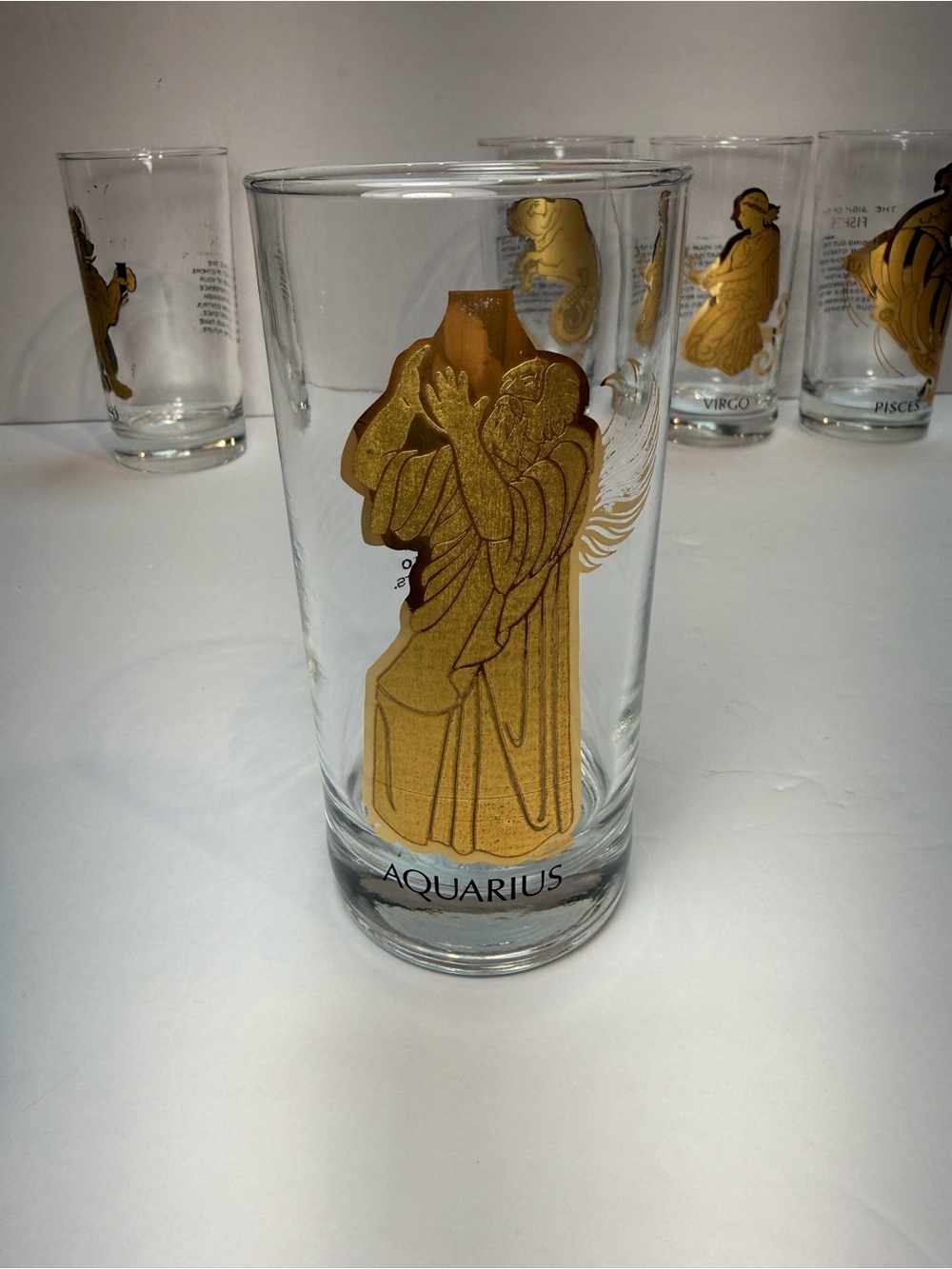 Vintage MCM Hocking 22K Gold Zodiac Highball Glass Tumblers Set of 5 - Picture 4 of 12
